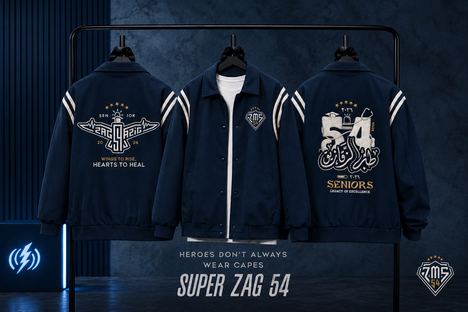 ZMS 54 Graduation Baseball Jacket Mockup - Hanging View